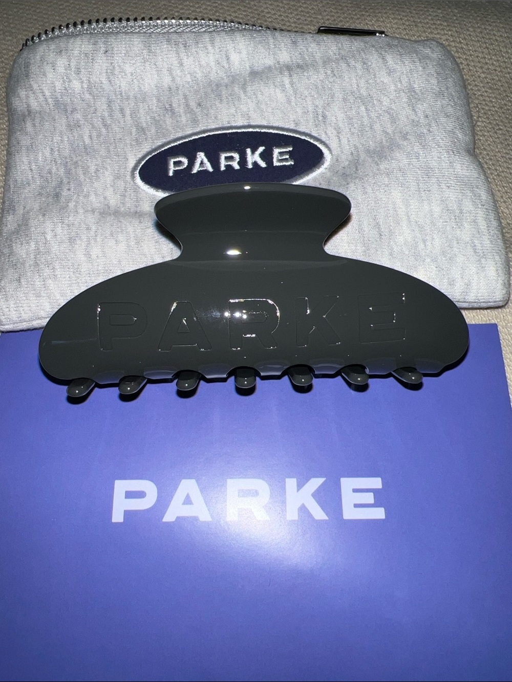 Parke Dark Grey Hair Claw Clip and Zipper Pouch New In Bag NWT